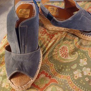 Kanna 37 6.5 Blue Wedge Sandals Heels Shoes